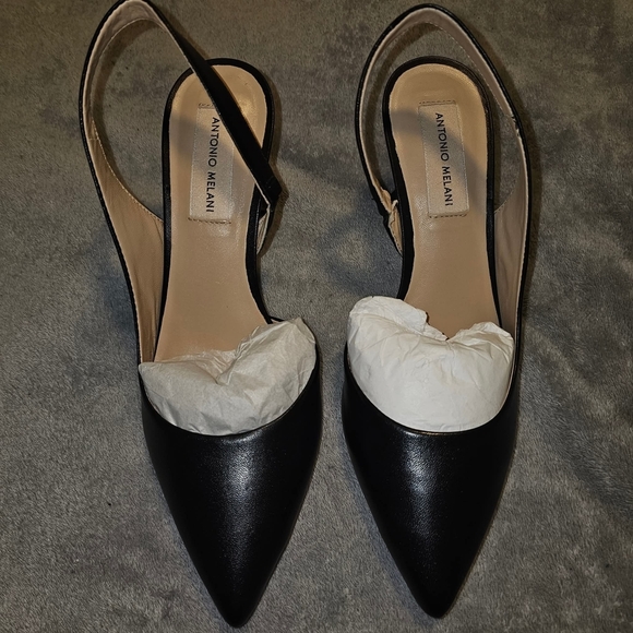 ANTONIO MELANI Black Pointed Toe Slingback Heels - Picture 1 of 3